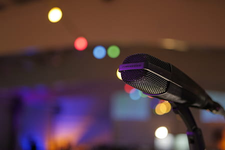 black condenser microphone with bokeh light thumbnail