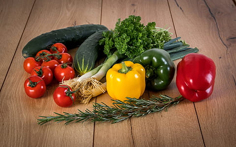 bunch of vegetables on wooden surface thumbnail