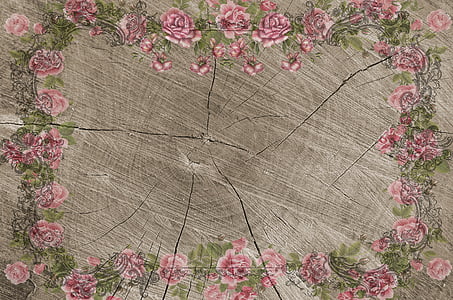 pink and green roses painted wood slab thumbnail