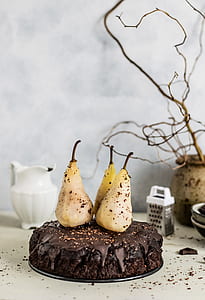 three fruits above chocolate cake thumbnail