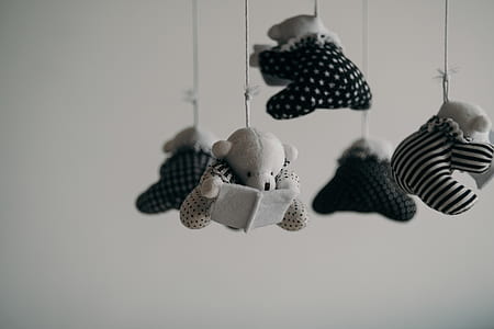 black and white plush bear mobile toy thumbnail