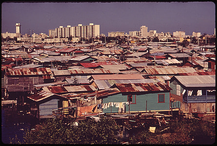 Shanty town along the Martín Peña Canal, 1973 in San Juan, Puerto Rico thumbnail
