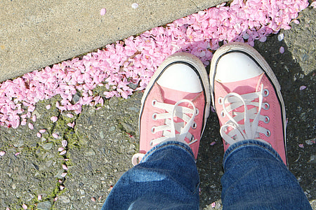 Pair of pink and white Converse shoes thumbnail
