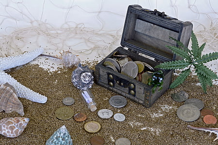 gray coin chest on brown sand thumbnail