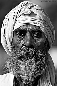 Man Wearing White Turban Grayscale Photo thumbnail