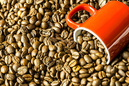 Closeup shot of fresh coffee beans and a red cup. Image captured with a Canon 6D thumbnail