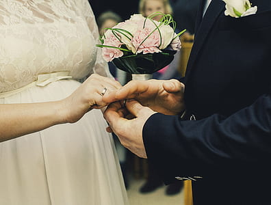 man and woman holding hand together beside petaled flowers thumbnail