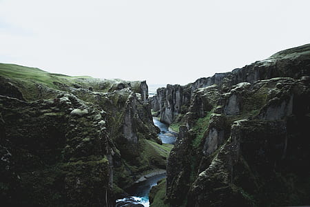 aerial view of river between cliffs thumbnail