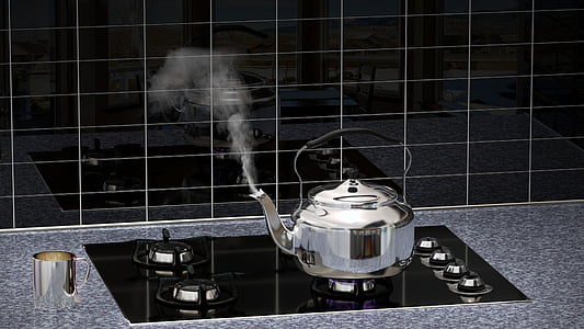 silver kettle on gas range thumbnail