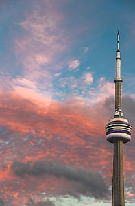low angel photography of CN Tower during golden hour thumbnail
