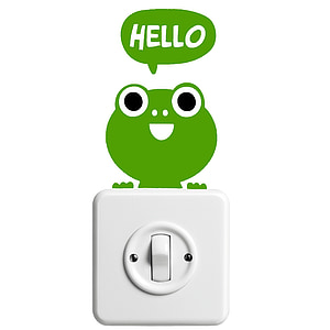 white wall switch and green hello frog sticler thumbnail