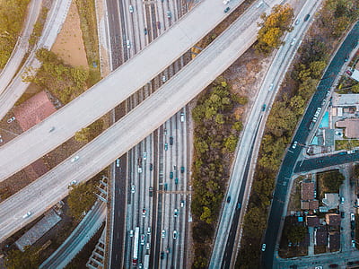 bird's-eye view photography of gray roads thumbnail
