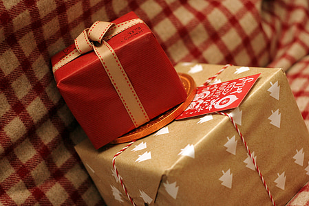 two brown and red gift boxes thumbnail