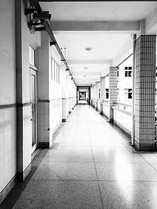 grayscale photo of hallway thumbnail