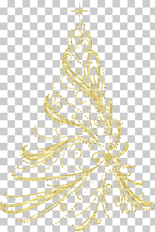 Christmas tree Christmas ornament , Transparent Golden Decorative Christmas Tree , yellow floral illustration PNG clipart