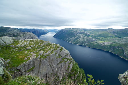 aerial photography of body of water under cloudy sky thumbnail