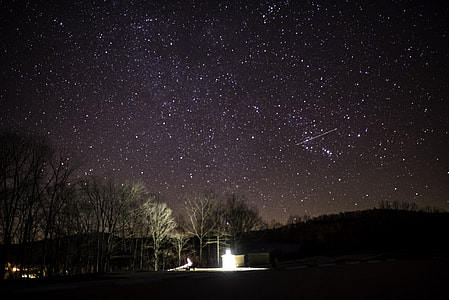 Pavilion lights and stars in the night sky at Echo Bluff State Park, Missouri thumbnail
