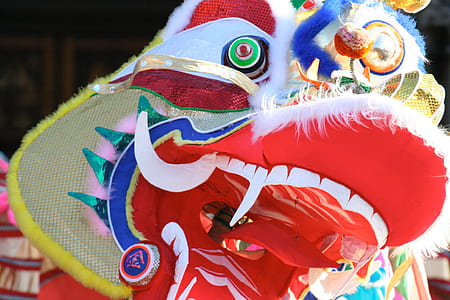 red and white Chinese dragon street dancing thumbnail