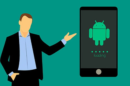 Android device loading with illustrated man. thumbnail