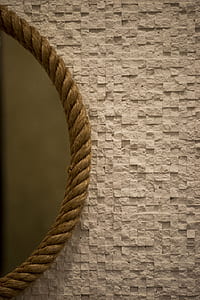 round wall mirror with brown rope frame thumbnail
