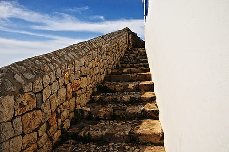 brown concrete staircase under blue sky thumbnail