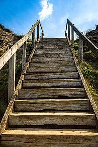 brown wooden stairs under white cloudy sky thumbnail