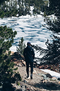 person walking on the ground and surrounded by trees thumbnail