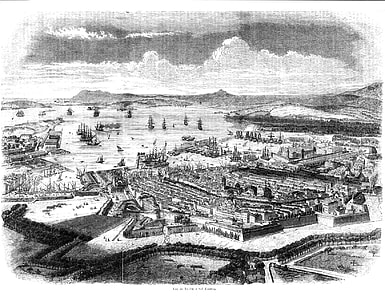 Black and White Drawing of Toulon in 1850 in France thumbnail