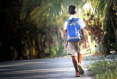 boy in white collared shirt and beige shorts walking during daytime thumbnail