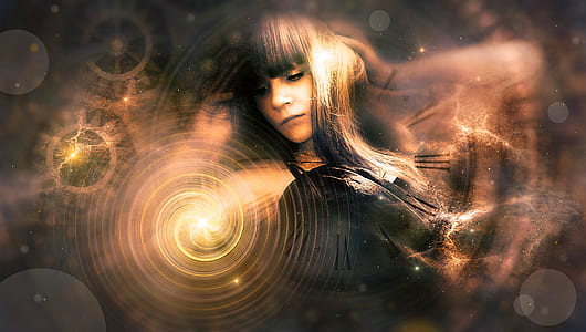 digital wallpaper of woman in long black hair with fringes thumbnail