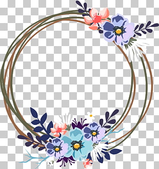 Wedding invitation , Wedding decorative garland, brown and blue floral frame illustration PNG clipart