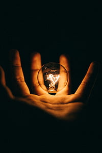 person's hand holding clear glass bulb thumbnail
