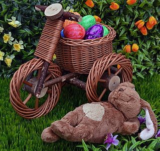 brown wicker bicycle toy and brown bear plush toy thumbnail
