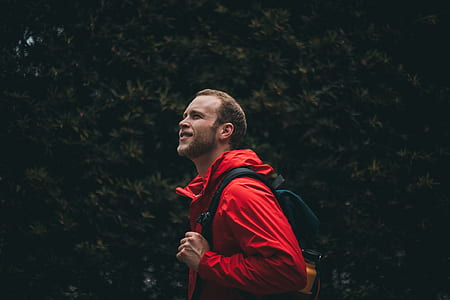 man looking up near green leafed tree thumbnail