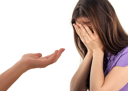 woman covers her face with white background thumbnail