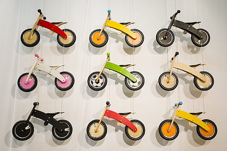 nine assorted-color balance bike miniatures thumbnail