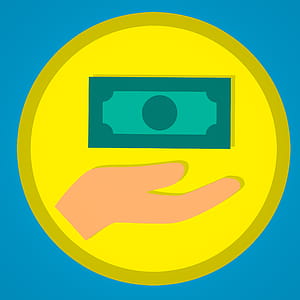 Illustration of hand and money on coin-shaped form. thumbnail