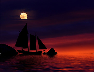 silhouette of boat painting thumbnail
