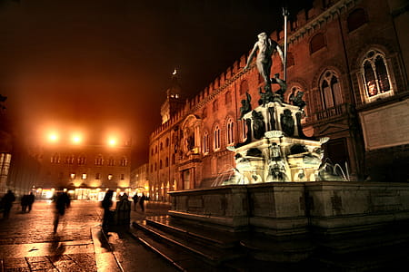 Night View Of Fountain of Neptune, Piazza del Nettuno, Bologna, Emilia Romagna, Italy, Europe thumbnail