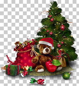 Christmas tree , Transparent Christmas Tree with Teddy Bear , green Christmas tree illustration PNG clipart