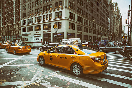 Street shot of traffic on the busy roads of Midtown Manhattan in New York City thumbnail
