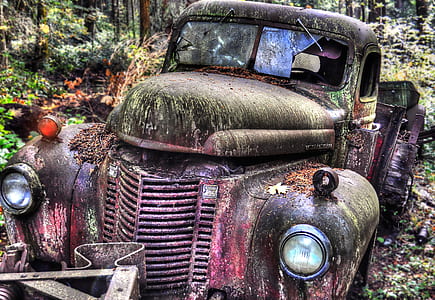 abandoned classic red and green vehicle thumbnail