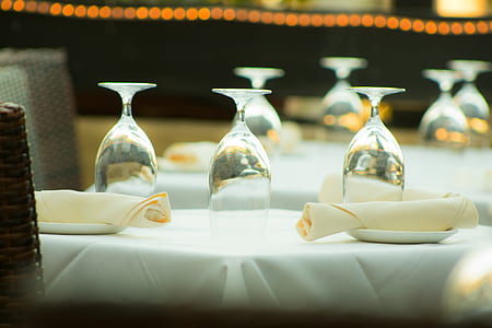 clear wine glasses on table thumbnail