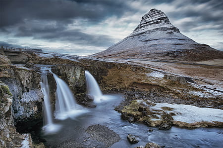 long exposure photography of falls and mountain thumbnail