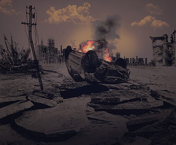 selective color photography of wrecked car thumbnail