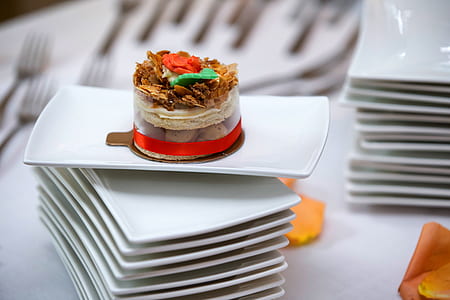 chocolate cake on rectangular white ceramic plate thumbnail