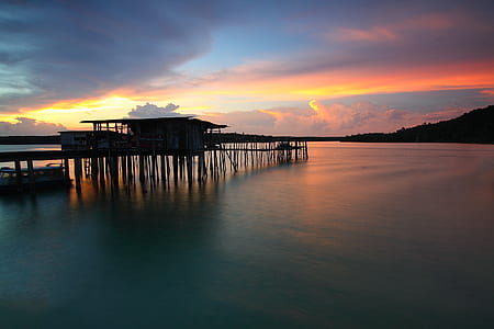 jetty, sea, dawn, landscape thumbnail