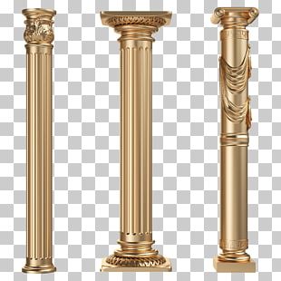 Column , European Style Retro Gold Roman Pole HD , three gold pillars PNG clipart