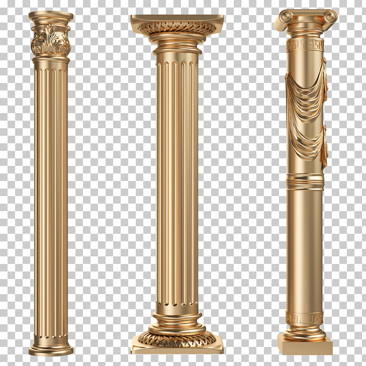 Column , European Style Retro Gold Roman Pole HD , three gold pillars PNG clipart