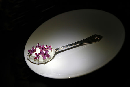 Spoonful of Yogurt with purple flowers thumbnail